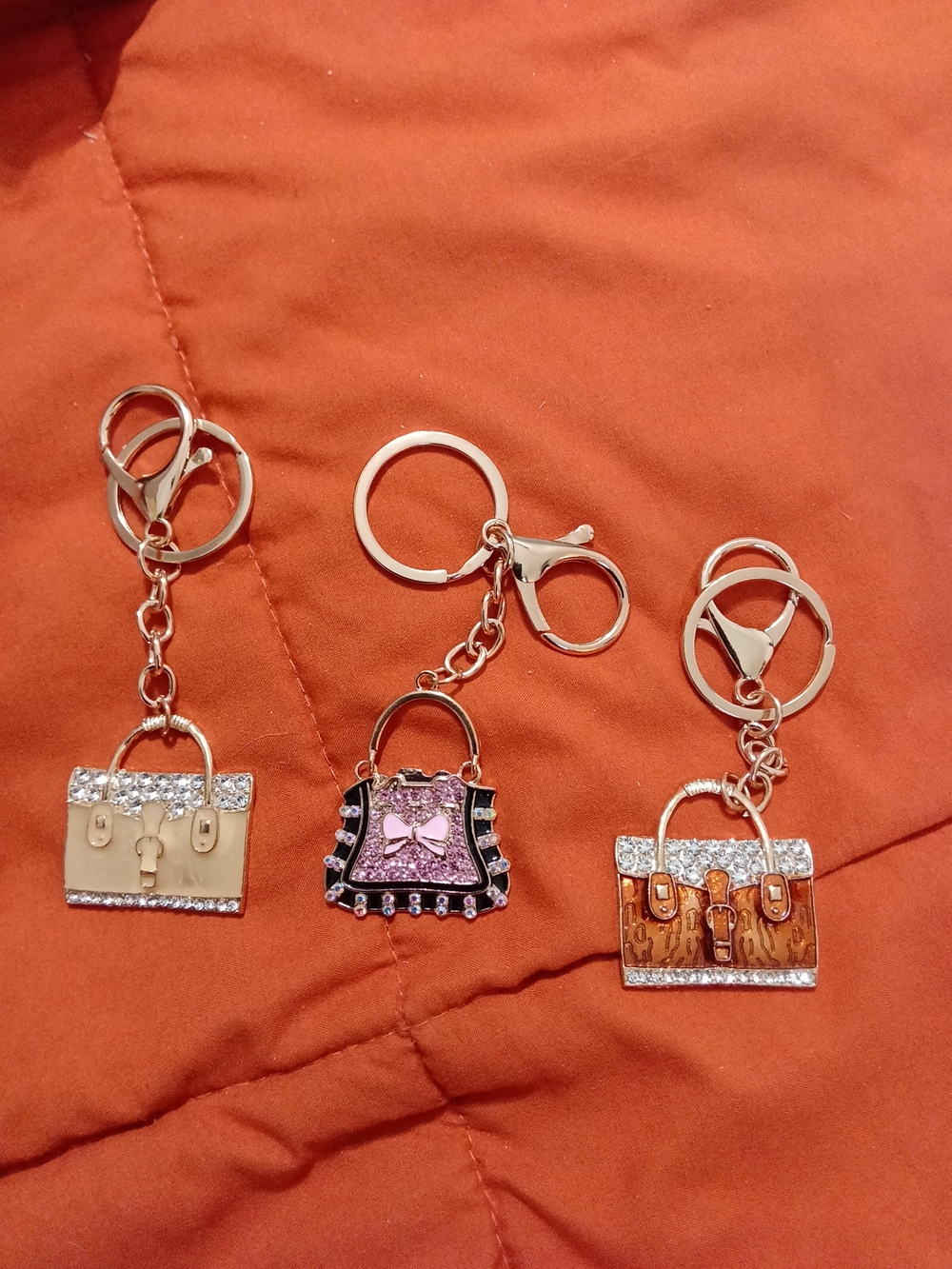 Gold-tone Mini Handbag Keychain Charm – Pink, Beige & Brown CHOOSE ONE